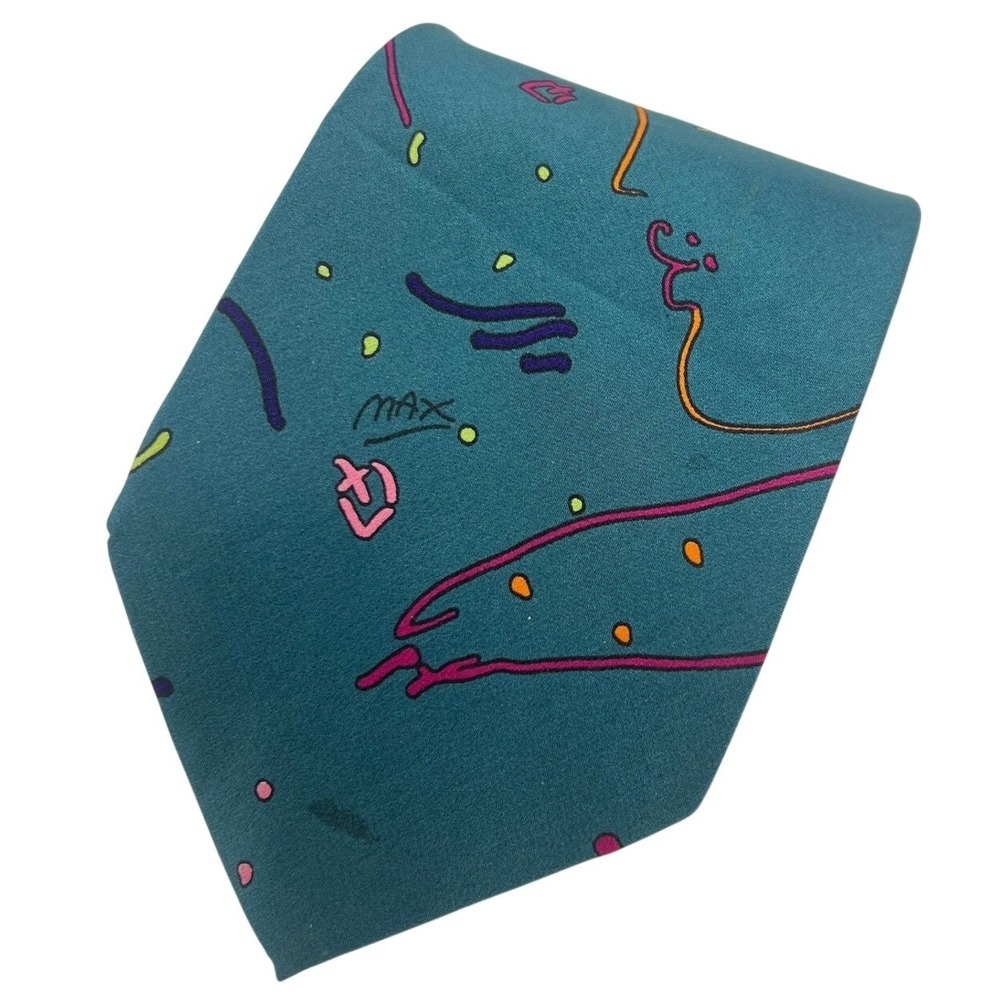 Peter Max by Belle Neomax‎ Teal Abstract Swirl Silk Necktie Men's